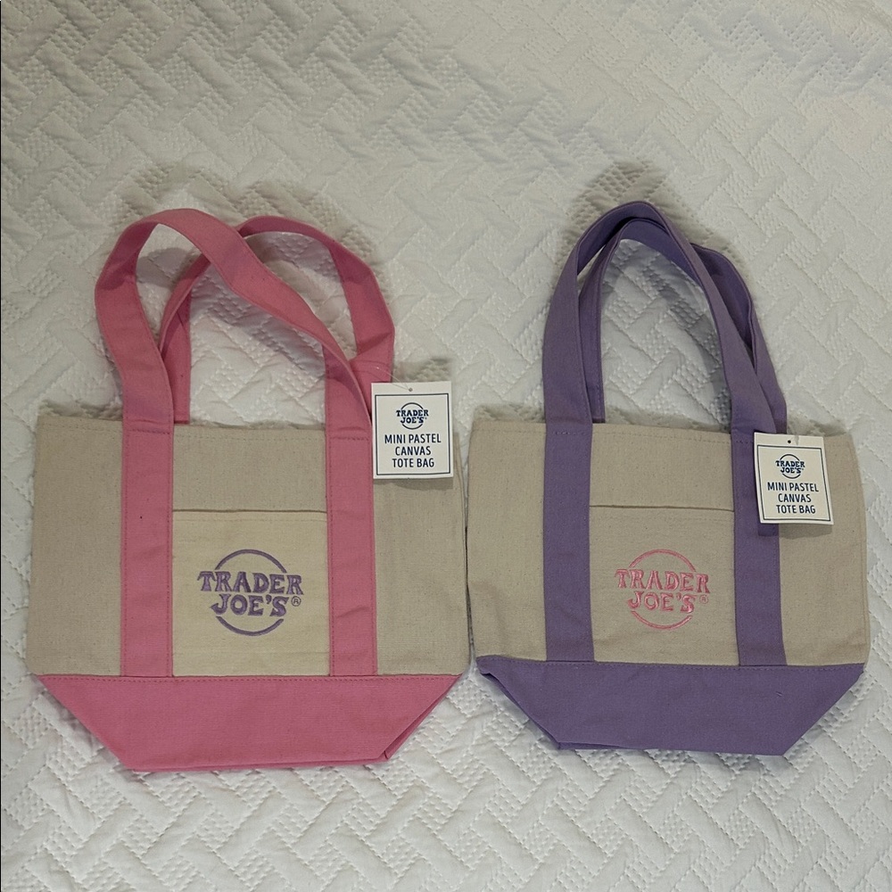 Pink and Purple Mini Canvas Tote Bag Set